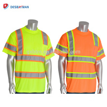 OEM Oi Vis Viz Alaranjado Cal Segurança Industrial Trabalho Camisetas de Alta Visibilidade Reflective Tripulação Pescoço Segurança Workwear Com Bolso